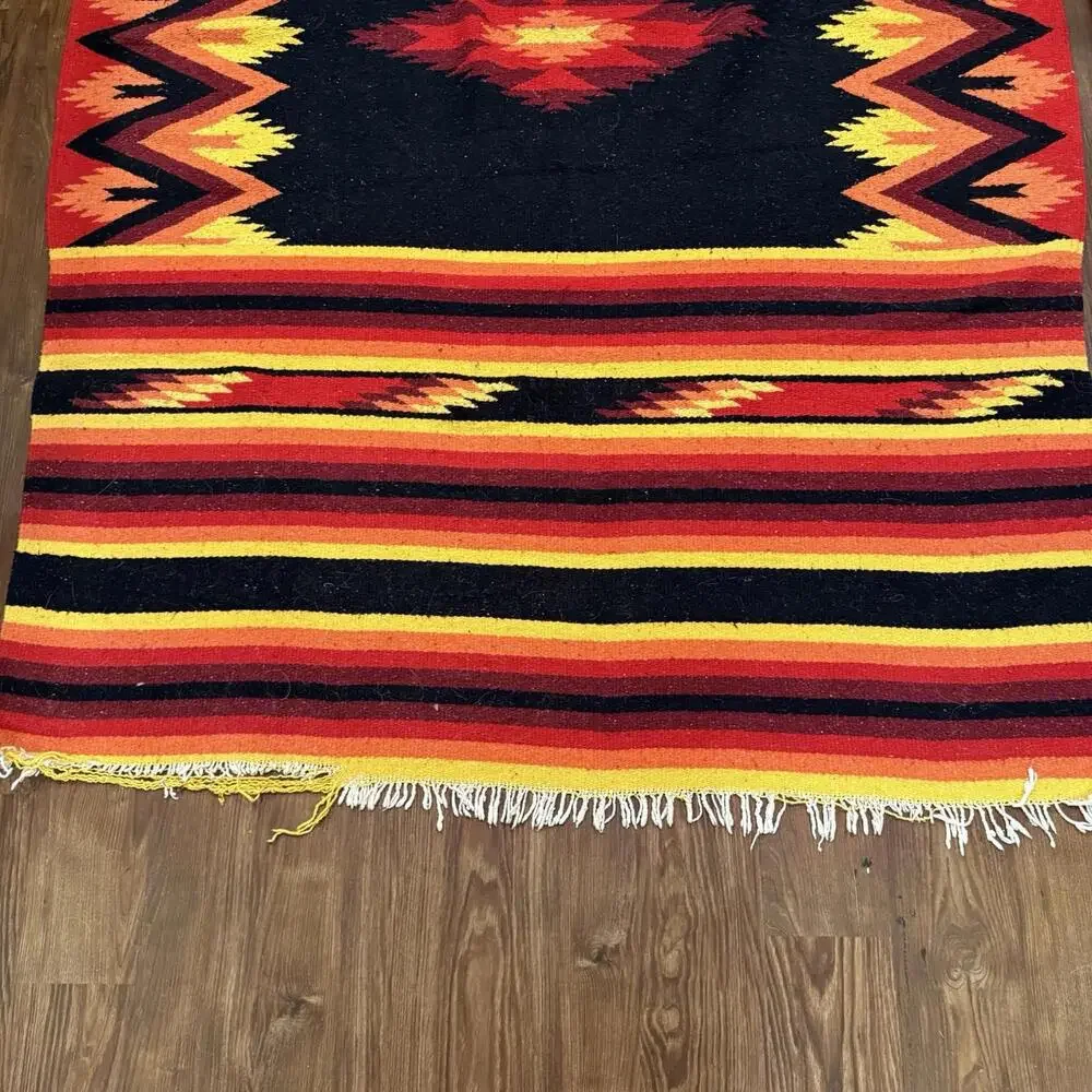 Vintage 70s/80s RARE Handmade Wool‎ Rug Colorful Kilim Aztec Southwestern 88x60